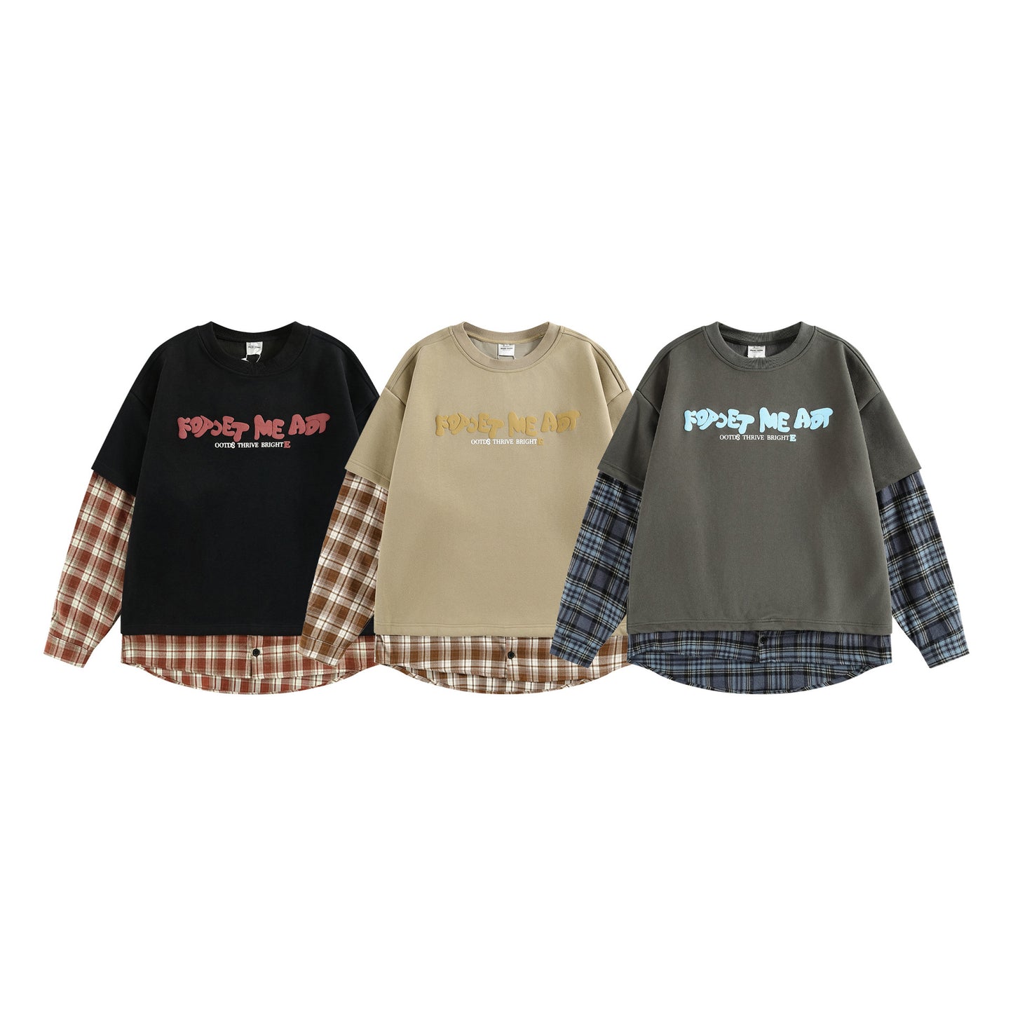 Modish  Street Style Plaid Splicing Fake Two-Piece Loose Hoodie