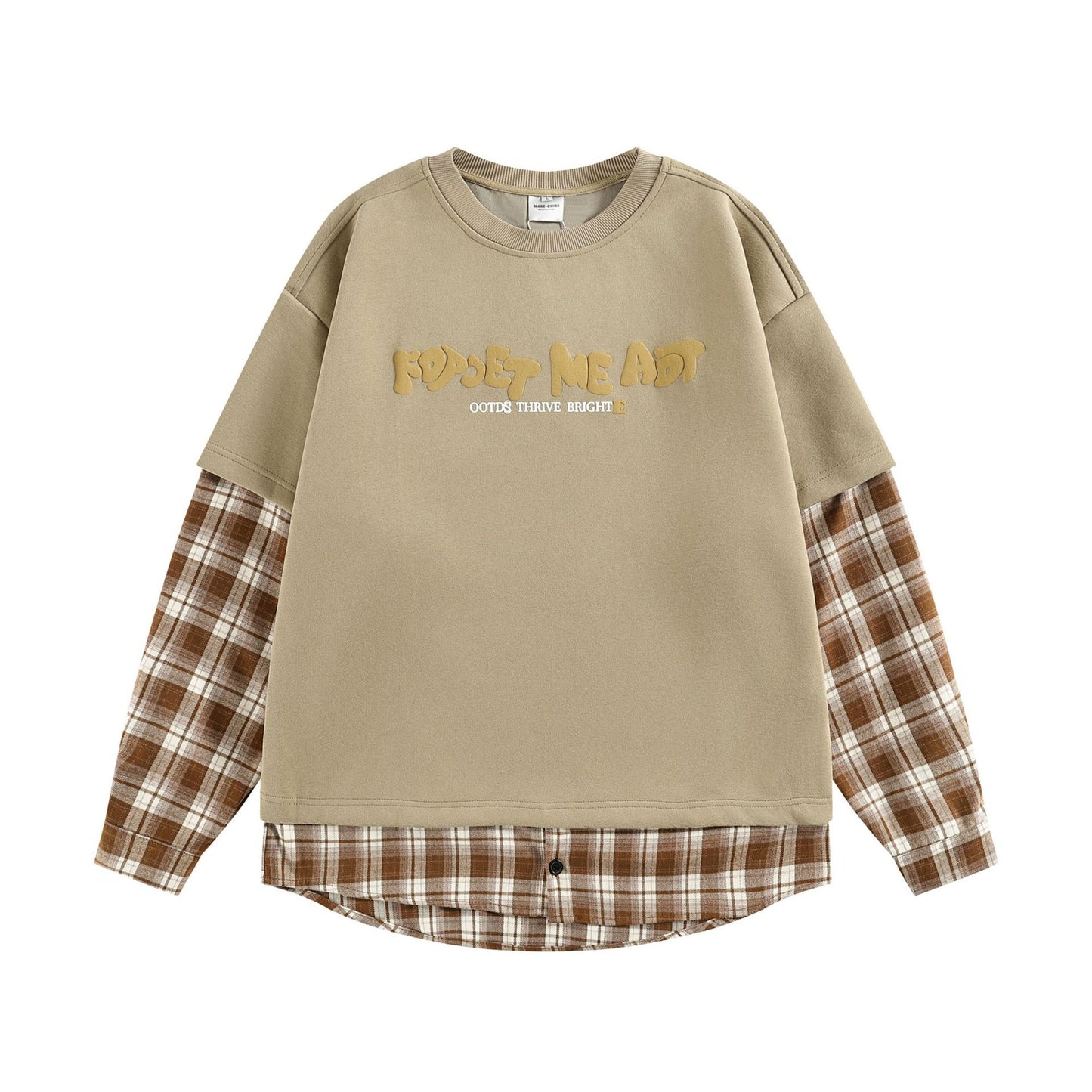 Modish  Street Style Plaid Splicing Fake Two-Piece Loose Hoodie