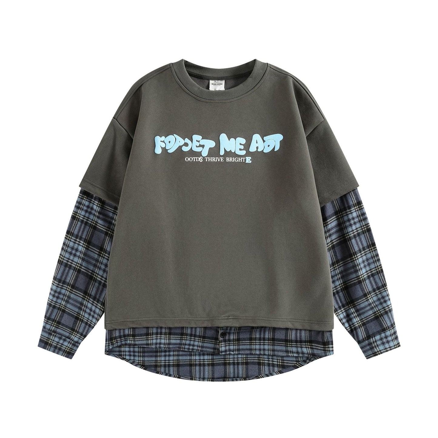 Modish  Street Style Plaid Splicing Fake Two-Piece Loose Hoodie